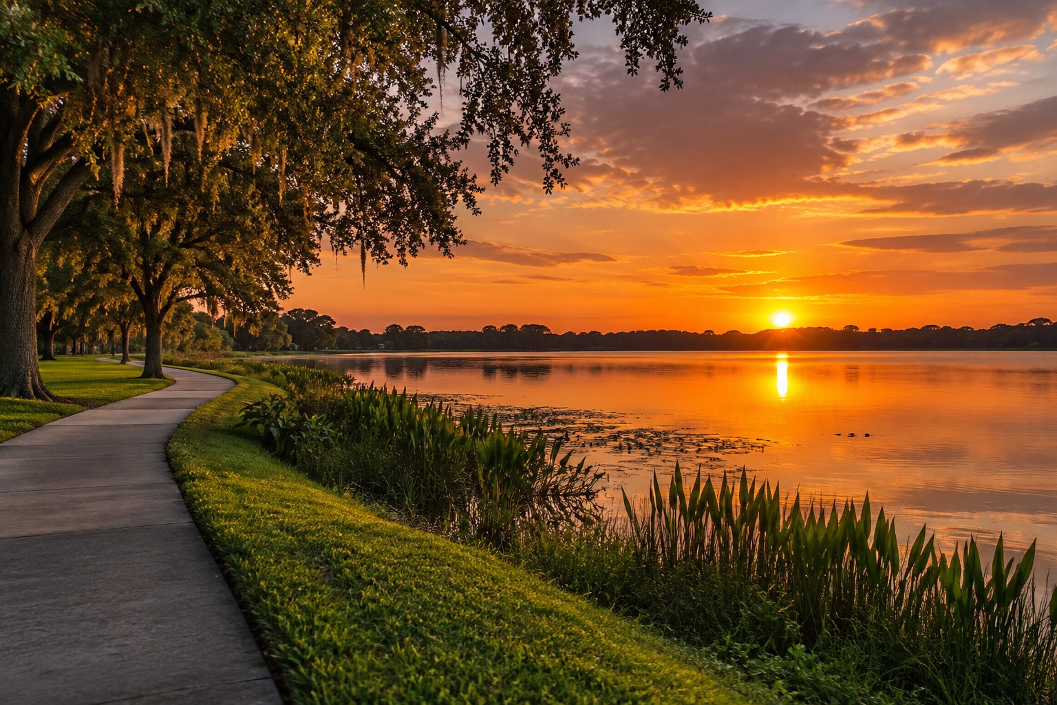 A Central Florida lake at sunset, illustrative